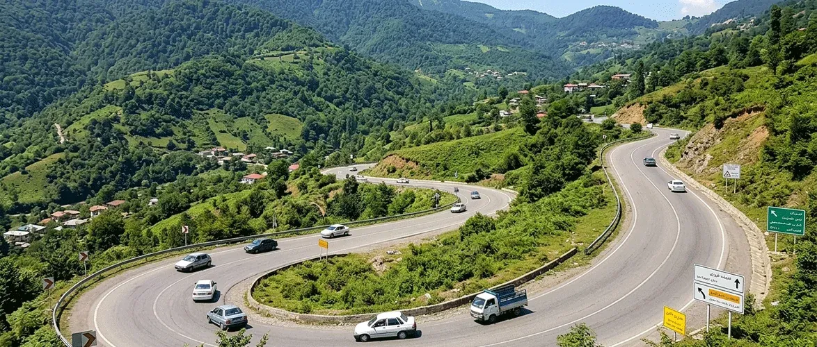 The Tehran-Chamkhaleh route via the mountainous roads of the north.