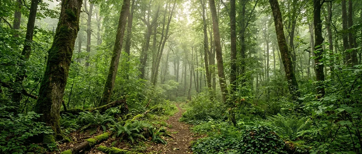 Walking trail in the Chaf and Chamkhaleh forest near Langarud