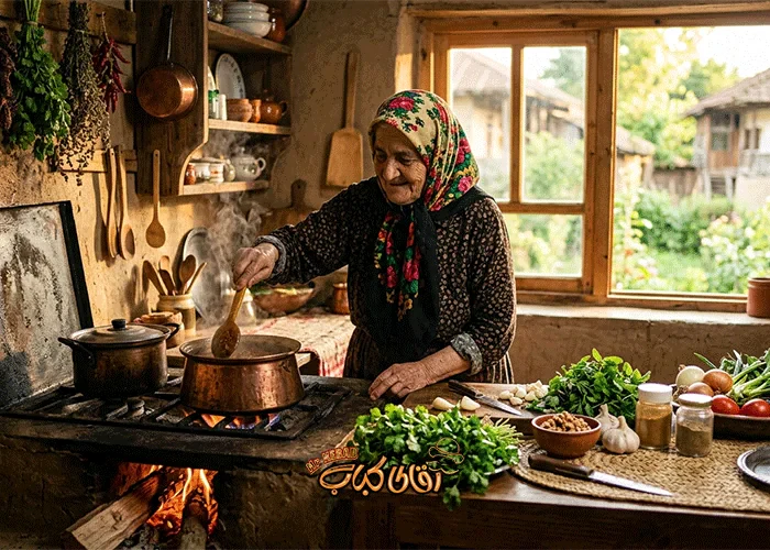 Grandmother’s cooking in a traditional Gilan kitchen—the very essence of a home-cooked meal.