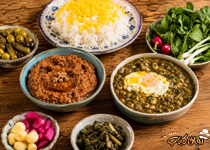سفره غذای سنتی گیلانی با چند غذای محلی
