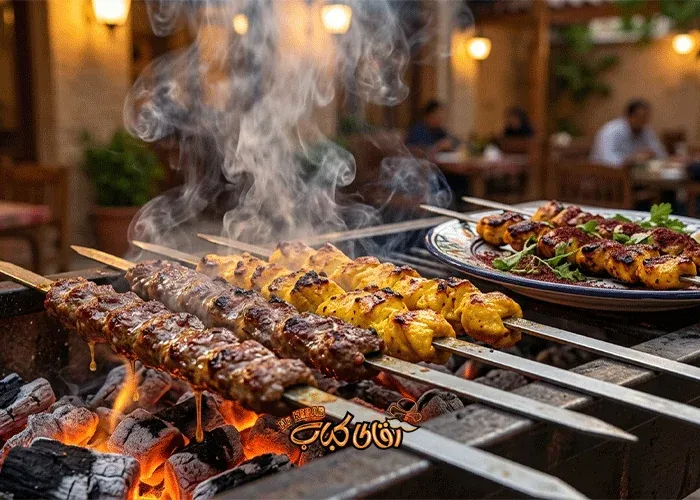 Grilled kebab and juicy grilled chicken