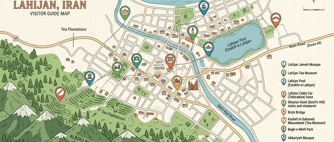 Map of Langarud's tourist attractions