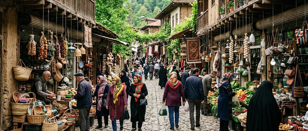 Strolling through the Langarud market and purchasing local products