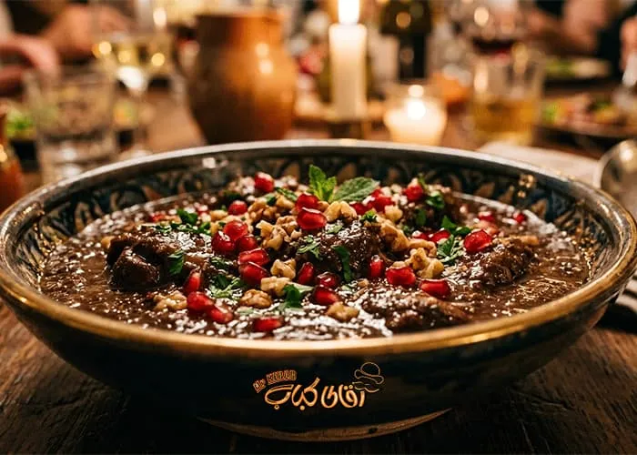Gilani Fesenjan with duck—perfect for a dinner party.
