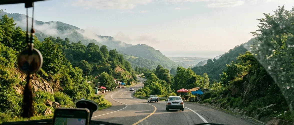 Road route for a day trip to Chamkhaleh from Tehran and Rasht