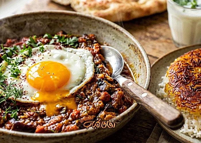Hot Mirza Ghasemi with local eggs